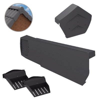 12 x Universal Grey Dry Verge Units, Angled Ridge Cap & 2 x Starter ...