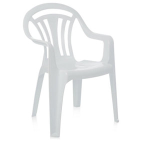 12 x White Stackable Plastic Low Back Garden Chairs For Patios & Outdoor Picnics