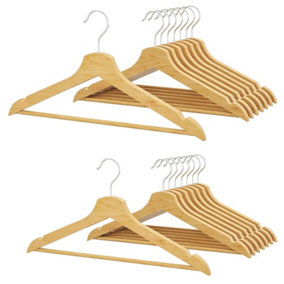 12 x Wooden Coat Garment Hangers With Non-Slip Shoulder Notches For Wardrobes