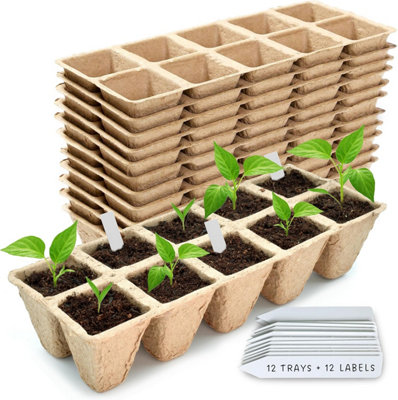 120-Cell Seedling Trays - 12 Pack Biodegradable Germination Trays with ...