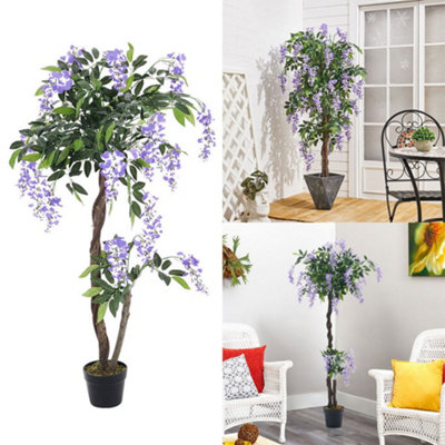 120 cm Artificial Wisteria Flower Tree, Fake Plant Pot, Imitation Tropical  Large Artificial Plant Tree in