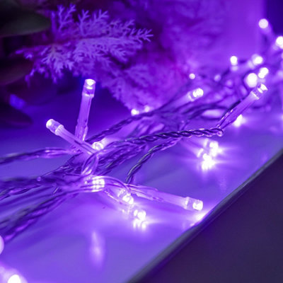 120 LED Purple Multi Function Christmas String Lights with Clear Cable