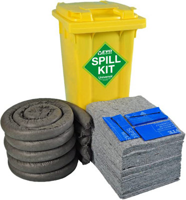 120 Litre EVO Recycled Wheelie Bin Spill Kit - Suitable for Hydraulics, Oils, Coolant, Fuels and Mild Ac'ds.