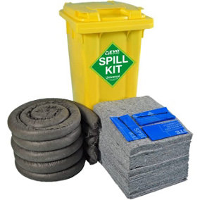 120 Litre EVO Recycled Wheelie Bin Spill Kit - Suitable for Hydraulics, Oils, Coolant, Fuels and Mild Ac'ds.