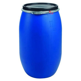 120 Litre Large Plastic Blue Open Top Storage Shipping Barrel Drum Keg with Lid & Latch Ring