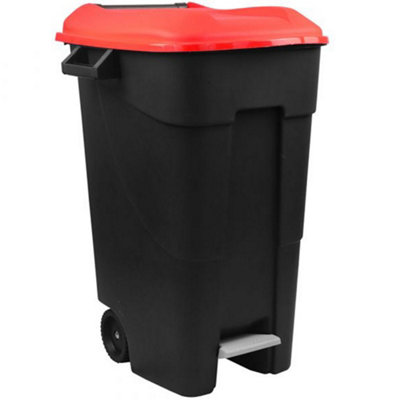 120 Litre Wheelie Bin with Foot Pedal - Red Lid