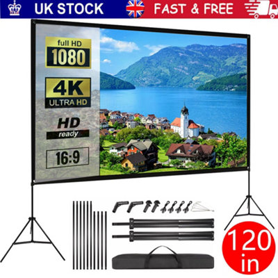 120" Portable Projector Screen with Tripod Stand - 16:9 4K HD for Home Cinema & Outdoor Movies