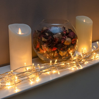 120 Warm White Multi-Function LED Christmas String Lights - Clear Cable