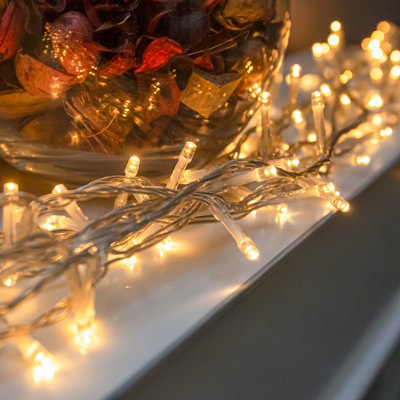 120 Warm White Multi-Function LED Christmas String Lights - Clear Cable