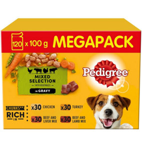 120 x 100g Pedigree Adult Wet Dog Food Pouches Mixed Variety in Gravy