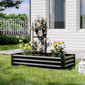 120 x 60cm Outdoor Galvanized Steel Raised Bed for Garden with 90cm H Climbing Stand, Black