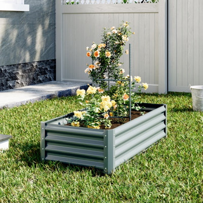 120 x 60cm Outdoor Galvanized Steel Raised Bed for Garden with Climbing Stand