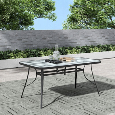 120 x 79.5cm Rectangular Outdoor Garden Coffee Table with Wood Texture and 5.1cm Dia Parasol Hole