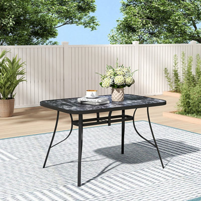 120 x 80 Garden Dinning Table Marble Rectangle Table with Metal Frame and Umbrella Hole