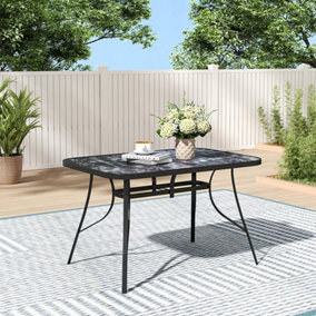 120 x 80 Garden Dinning Table Marble Rectangle Table with Metal Frame and Umbrella Hole