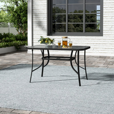 120 x 80cm Rectangular Outdoor Garden Coffee Table with Rippled Tempered Glass Top and Parasol Hole, Black
