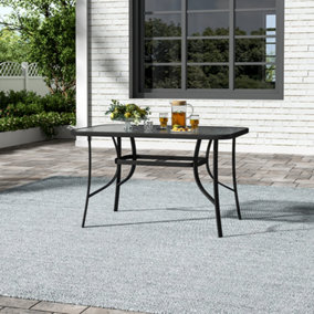 120 x 80cm Rectangular Outdoor Garden Coffee Table with Rippled Tempered Glass Top and Parasol Hole, Black