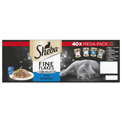 120 x 85g Sheba Fine Flakes Adult Wet Cat Food Pouches Mixed Fish in Jelly
