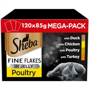 120 x 85g Sheba Fine Flakes Adult Wet Cat Food Pouches Mixed Poultry in Jelly