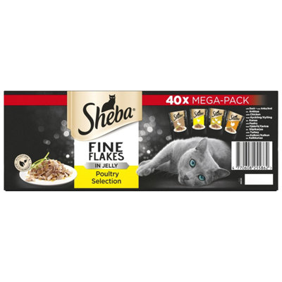 120 x 85g Sheba Fine Flakes Adult Wet Cat Food Pouches Mixed Poultry in Jelly