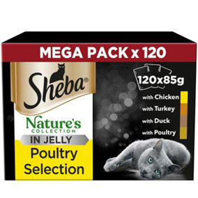 120 x 85g Sheba Natures Collection Adult Cat Food Pouches Mixed Poultry in Jelly