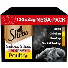 120 x 85g Sheba Select Slices Adult Wet Cat Food Pouches Mixed Poultry in Gravy