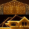 1200 Warm White ICICLE LED Lights Clear Cable with 8 Effects Multifunction Auto Memory Indoor/Outdoor Christmas