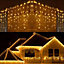 1200 Warm White ICICLE LED Lights Clear Cable with 8 Effects Multifunction Auto Memory Indoor/Outdoor Christmas