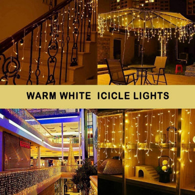 1200 Warm White ICICLE LED Lights Clear Cable with 8 Effects Multifunction Auto Memory Indoor/Outdoor Christmas