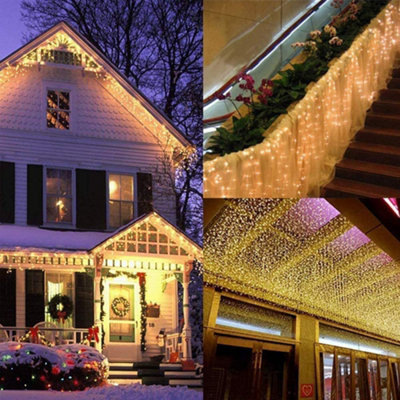 1200 Warm White ICICLE LED Lights Clear Cable with 8 Effects Multifunction Auto Memory Indoor/Outdoor Christmas - 7