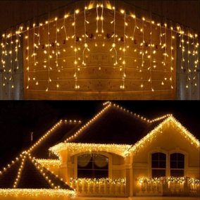 1200 Warm White ICICLE LED Lights Green Cable with 8 Effects Multifunction Auto Memory Indoor/Outdoor Christmas