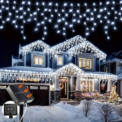1200 White LED Solar Powered Icicle Light String with remote control ...