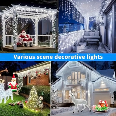 1200 White LED Solar Powered Icicle Light String with remote control ...