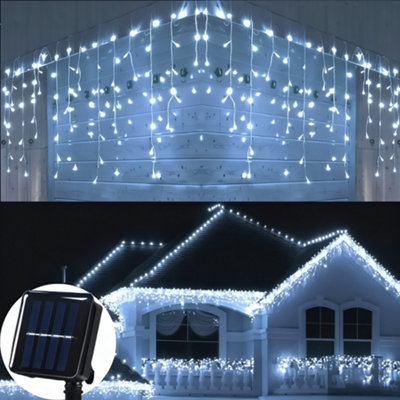 1200 White LED Solar Powered Icicle Light String with remote control ...