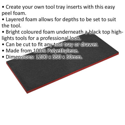1200 x 550 x 30mm Red Easy Peel Shadow Foam for Tool Chests and Flight ...