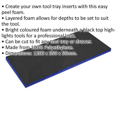 1200 x 550 x 50mm BLUE Easy Peel / Cut Shadow Foam - Tool Chest / Flight Case