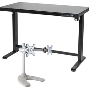 1200 x 600mm Black Electric Sit & Stand Desk USB & Twin Monitor Bracket Standing