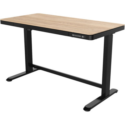 1200 x 600mm Black / Oak Electric Sit Standing Desk - USB & Drawer Office Stand