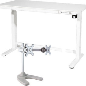 1200 x 600mm White Electric Sit & Stand Desk USB & Twin Monitor Bracket Standing