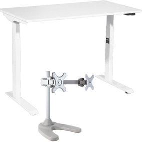 1200 x 600mm White Electric Sit Standing Desk & Twin Monitor Bracket Office Set