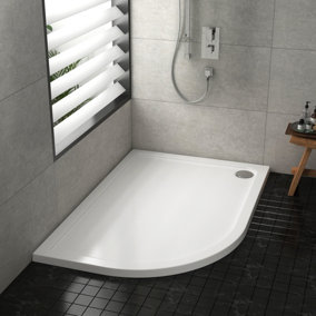 1200 x 800mm Left Handed Offset Quadrant Stone Shower Enclosure Tray Gloss White 40mm Slimline
