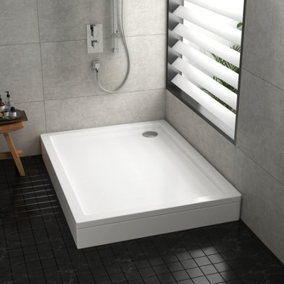 1200 x 800mm Rectangular Stone Shower Enclosure Tray with Riser Kit Gloss White 40mm Slimline