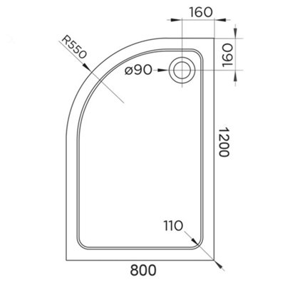 1200 x 800mm White Offset Quadrant Left Hand 45mm Low Profile Shower Tray with Chrome Waste