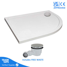1200 x 800mm White Offset Quadrant Right Hand 45mm Low Profile Shower Tray with Chrome Waste