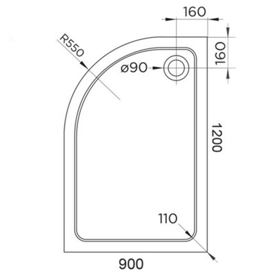 1200 x 900mm White Offset Quadrant Left Hand 45mm Low Profile Shower Tray with Chrome Waste