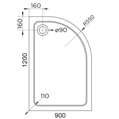 1200 x 900mm White Offset Quadrant Right Hand 45mm Low Profile Shower Tray with Chrome Waste