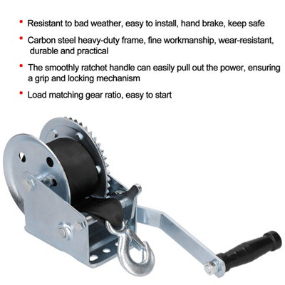 Nilight 2000 Lbs Boat Trailer Winch – Heavy Duty Hand Crank W/ 23ft Strap, 2-Way Ratchet, Non-Slip Handle