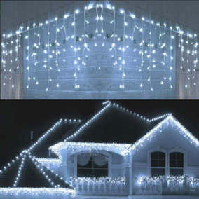 1200LEDs Waterfall Icicle Lights with Clear Cable 8 Lighting Modes  Home Decoration Connectable up to 8 Sets, Cool White