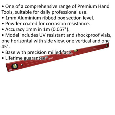 1200mm Aluminium Ribbed Box Spirit Level - Precision Cut 45 Degree Angle Rule