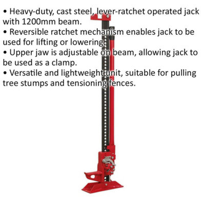 1200mm Heavy Duty Farm Jack - 2.5 Tonne Capacity - Reversible Ratchet Mechanism
